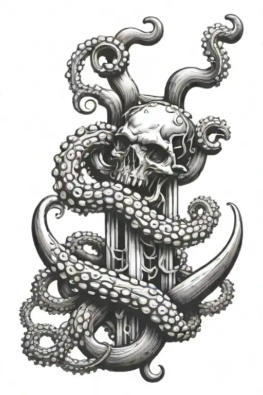 anchor and wheel octopus tentacles tattoo design idea
