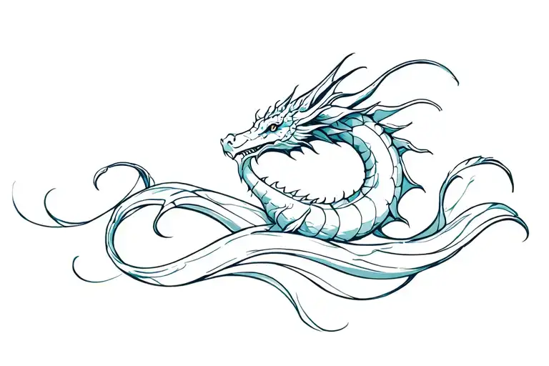 sea dragon in the waves flowing water tattoo design idea