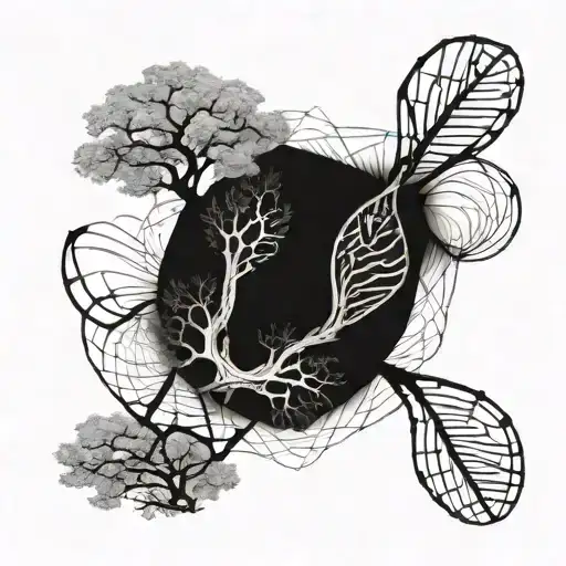 half dead half alive tree in the shape of dna strand tattoo design idea