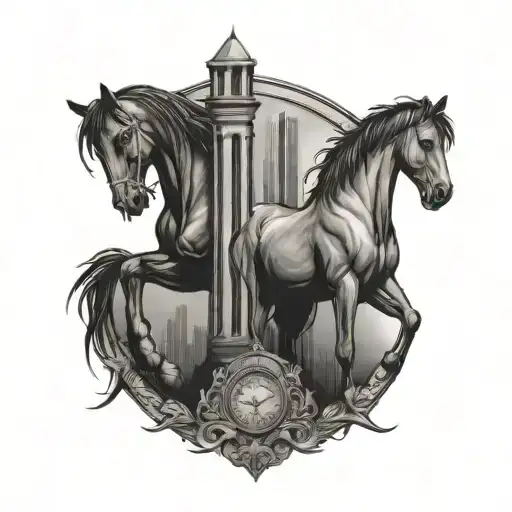 hour glass twin towers fork crippled homless horse tattoo design idea