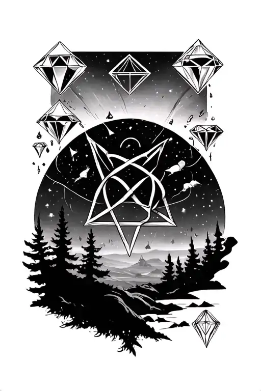 diamonds in the trees pentagrams in the night sky  tattoo design idea