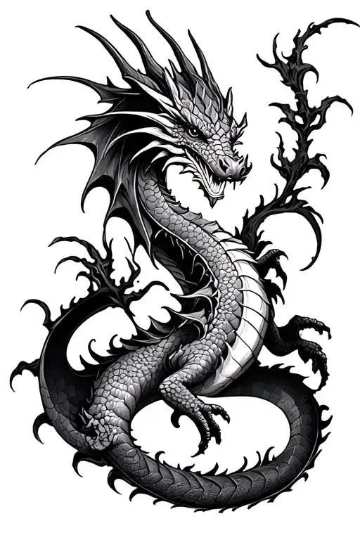 I want a small-medium Blackwork dragon tattoo design tattoo design idea