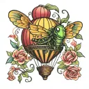 grass hopper hot air balloon floating tattoo design idea