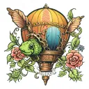 grass hopper hot air balloon floating tattoo design idea