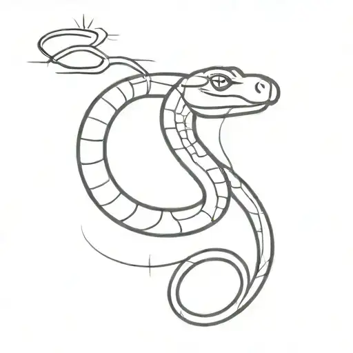 snake with sun around the head (sun made of straight lines) tattoo design idea