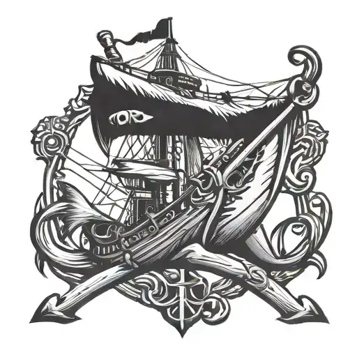 pirate shark ship ship anchor tattoo design idea