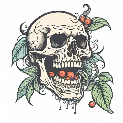 laughing  skull eating cherry  tattoo design idea
