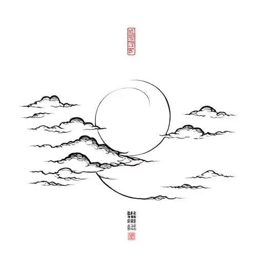 Japanese Moon cloud artwork tattoo design idea