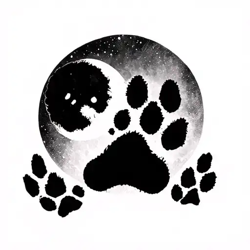Moon And Paw Print tattoo design idea