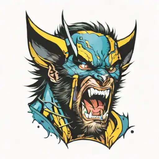 marvel Wolverine snarling with bright colors tattoo design idea