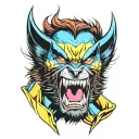 marvel Wolverine snarling with bright colors tattoo design idea