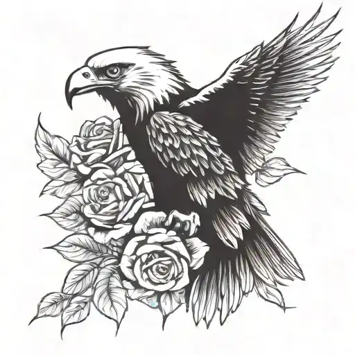 Eagle and roses tattoo design idea
