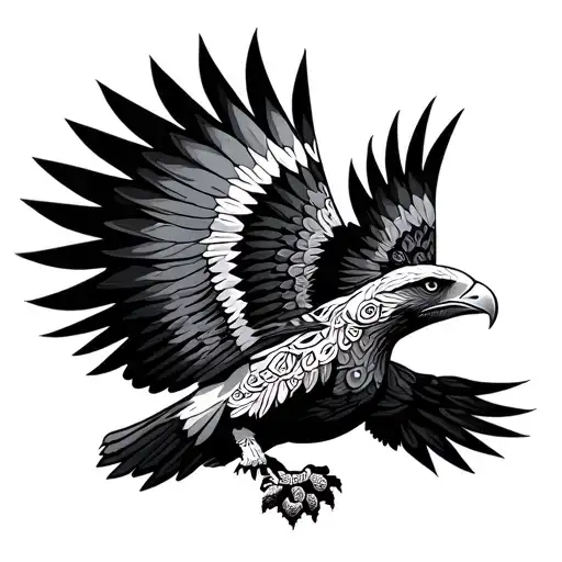 huichol eagle soaring tattoo design idea