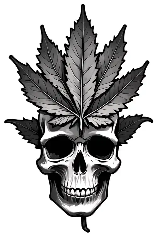 skull pot leaf tattoo design idea