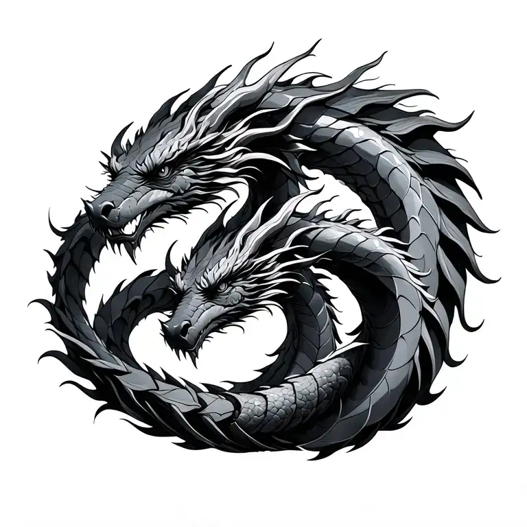 double helix of two dragons intertwined tattoo design idea