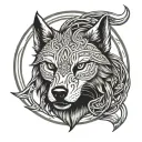 viking circle with wolf head tattoo design idea