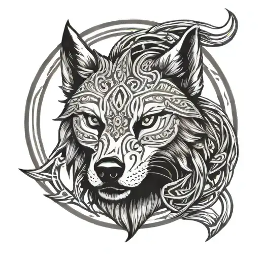 viking circle with wolf head tattoo design idea
