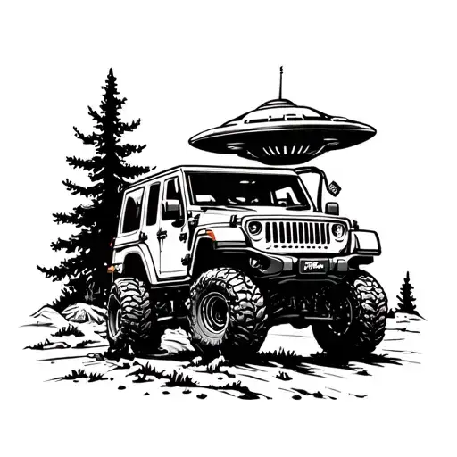 jeep ufo Bigfoot tattoo design idea