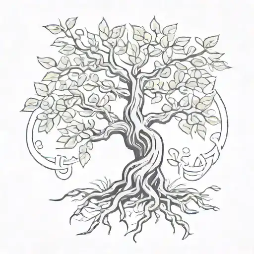 A sketch-style tattoo of a tree with roots shaped like karate belts, symbolizing growth and strength through discipline and practice tattoo design idea