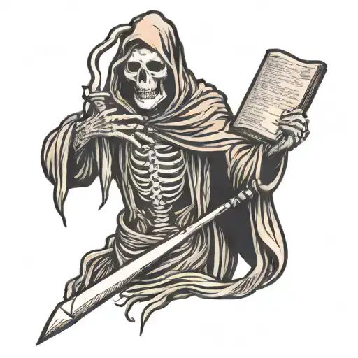 Grim reaper holding a bible tattoo design idea