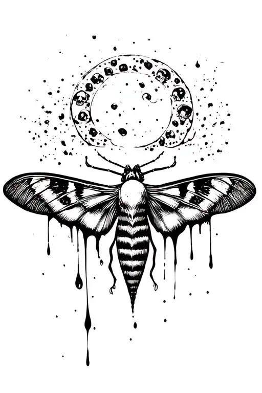 moth with skulls and blood dripping tattoo design idea