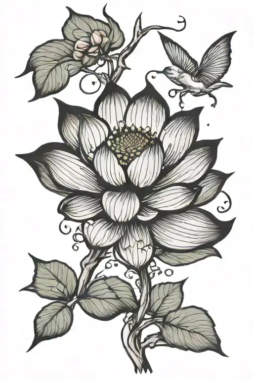 tree silhouette blending lotus flower blooming tattoo design idea