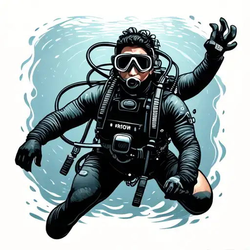 scuba diver surrounded tattoo design idea