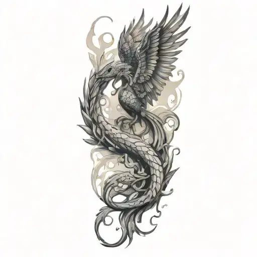 arbre de vie phenix fighting against a snake tattoo design idea