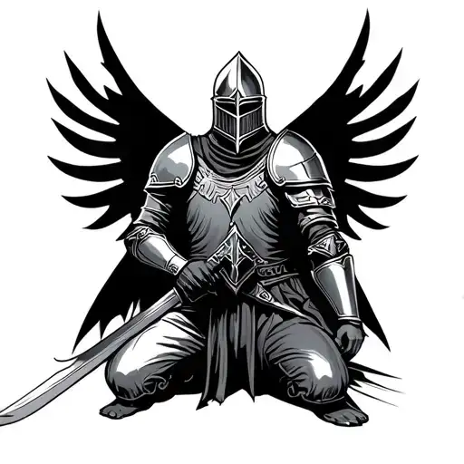 templar knight kneeling tattoo design idea