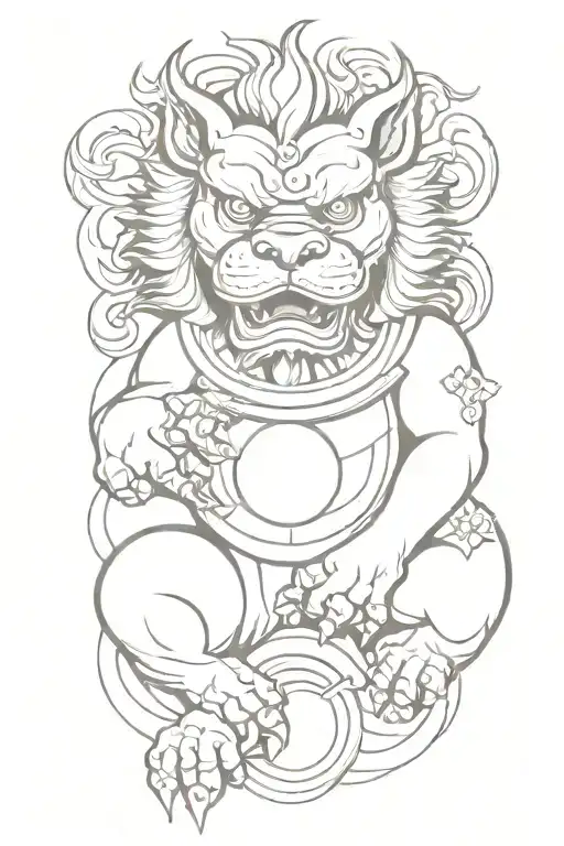 foo dog holding orb tattoo design idea