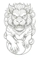 foo dog holding orb tattoo design idea