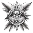 eye of horus with sacred geometry, a palm tree, and lightning  tattoo design idea
