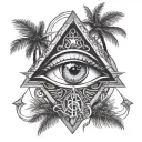 eye of horus with sacred geometry, a palm tree, and lightning  tattoo design idea