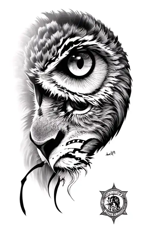 owl eye and lions eye with a scar tattoo design idea