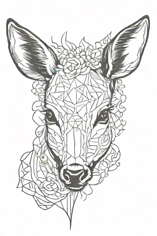 sad face baby deer bambi fine lines gothic asymmetric tattoo design idea