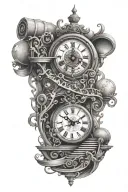 clock and stairs made of scrolls tattoo design idea