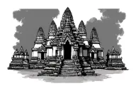 Ankgor Wat, front view, three towers. Middle tower is the biggest with the other two being smaller. Khmer style & decor tattoo design idea