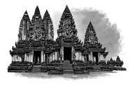 Ankgor Wat, front view, three towers. Middle tower is the biggest with the other two being smaller. Khmer style & decor tattoo design idea