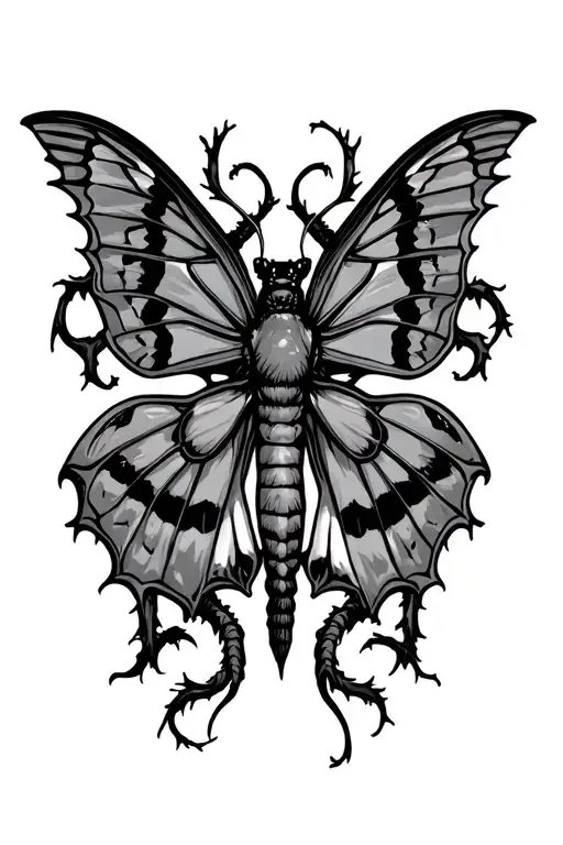moth cross intertwined tattoo design idea
