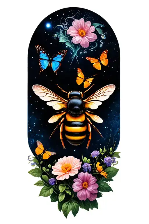 Army tanks, flowers and butterflies, bumble bee and the night sky tattoo design idea
