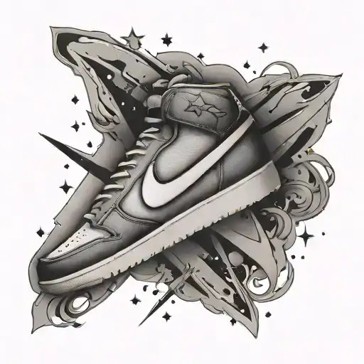 a star cominbed with the nike logo incorporated tattoo design idea