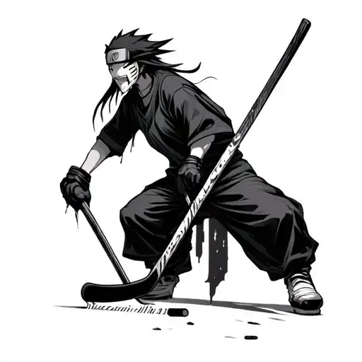 realistic shinigami frm naruto taht bites hockey stick tattoo design idea