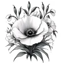 Poppy And Snowdrop and gladiolus and carnation tattoo design idea