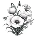 Poppy And Snowdrop and gladiolus and carnation tattoo design idea
