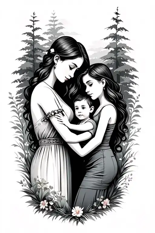 outdoor theme represents mom and child tattoo design idea
