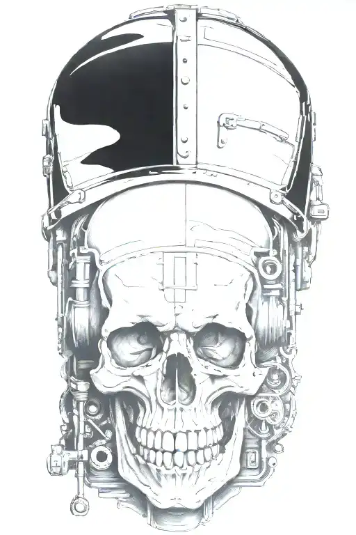railroad train with one skull and engine camshafts harley davidson style tattoo design idea