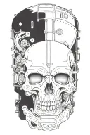 railroad train with one skull and engine camshafts harley davidson style tattoo design idea