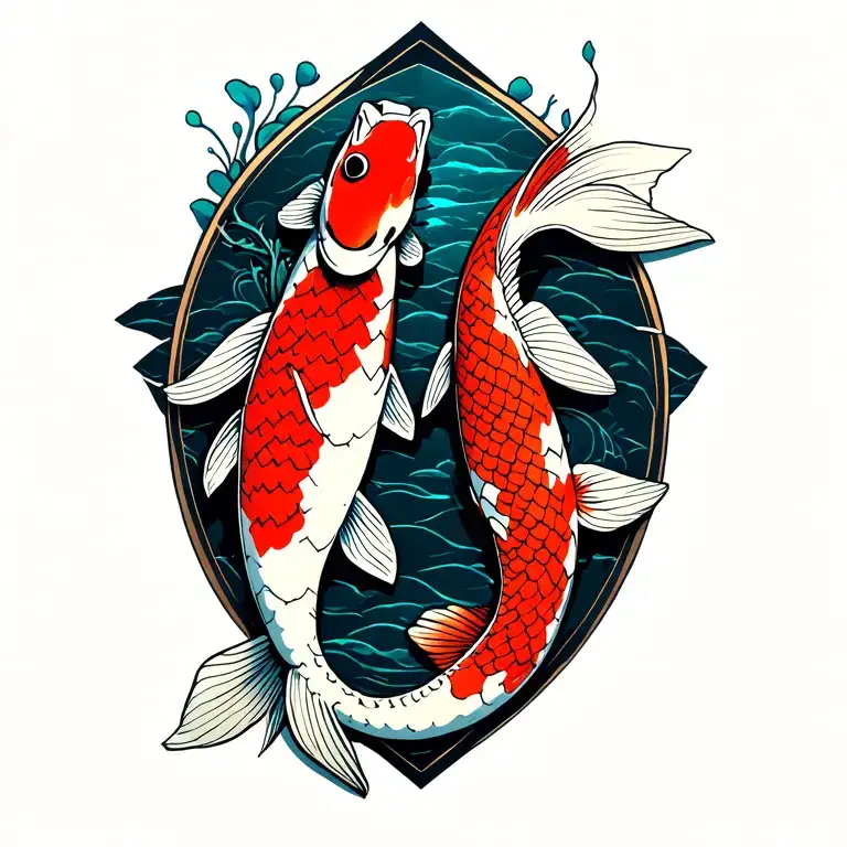 koi fish with geometric surround  tattoo design idea