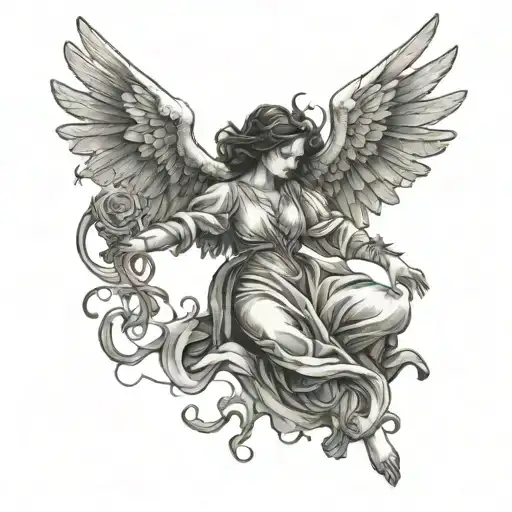 gothic angel falling tattoo design idea