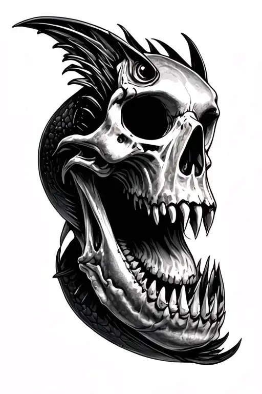 Catfish jaw skull tattoo design idea